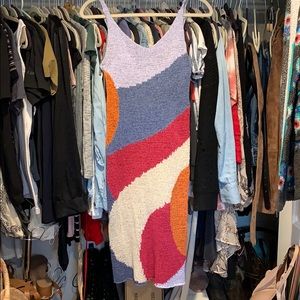 Crochet midi dress color block small